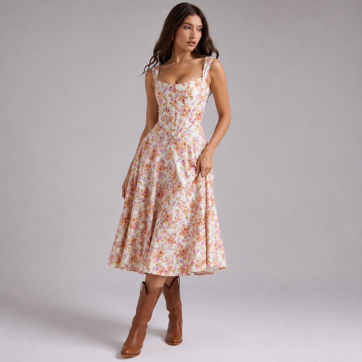 Camélia Vintage Floral Maxi Dress