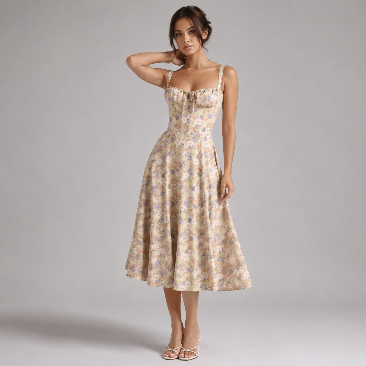Isla Floral Sweetheart Midi Dress