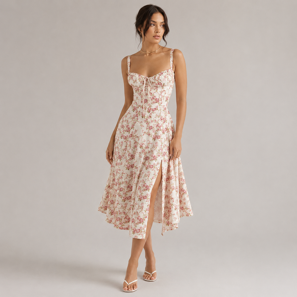 Isla Floral Sweetheart Midi Dress