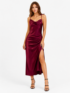 Sage Satin Cowl Neck Midi Dress